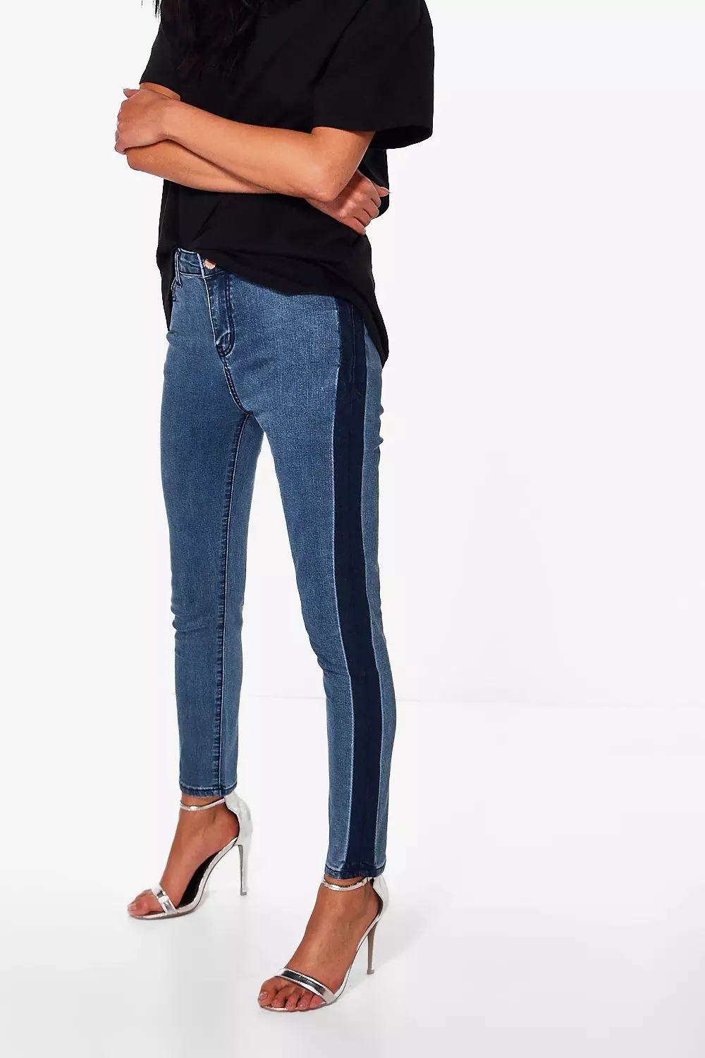 Skinny jeans side on sale stripe